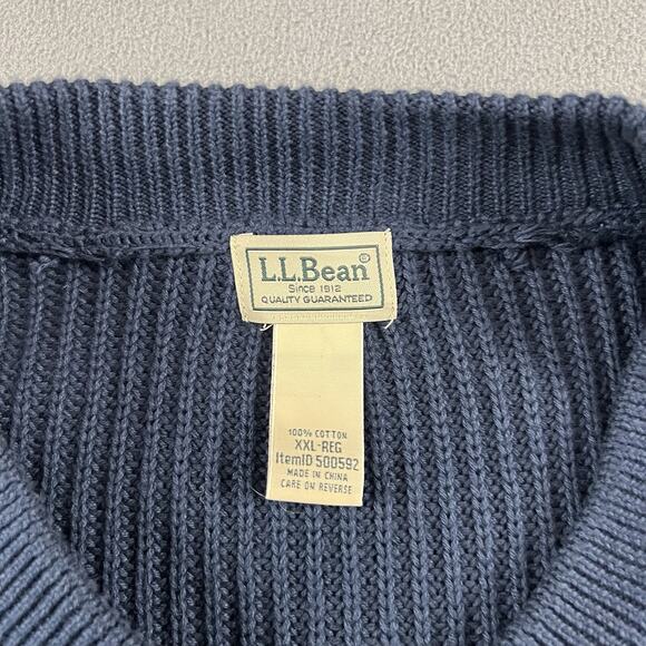LL Bean Sweater Mens 2XL Blue Heavyweight Henly Casual Cable Knit Pullover - Picture 6 of 9